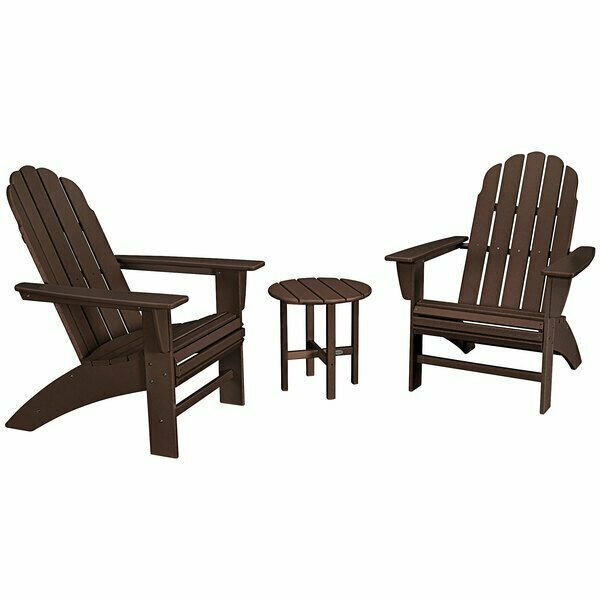 Polywood Vineyard Mahogany Patio Set with Side Table and 2 Curveback Adirondack Chairs 633PWS4181MA